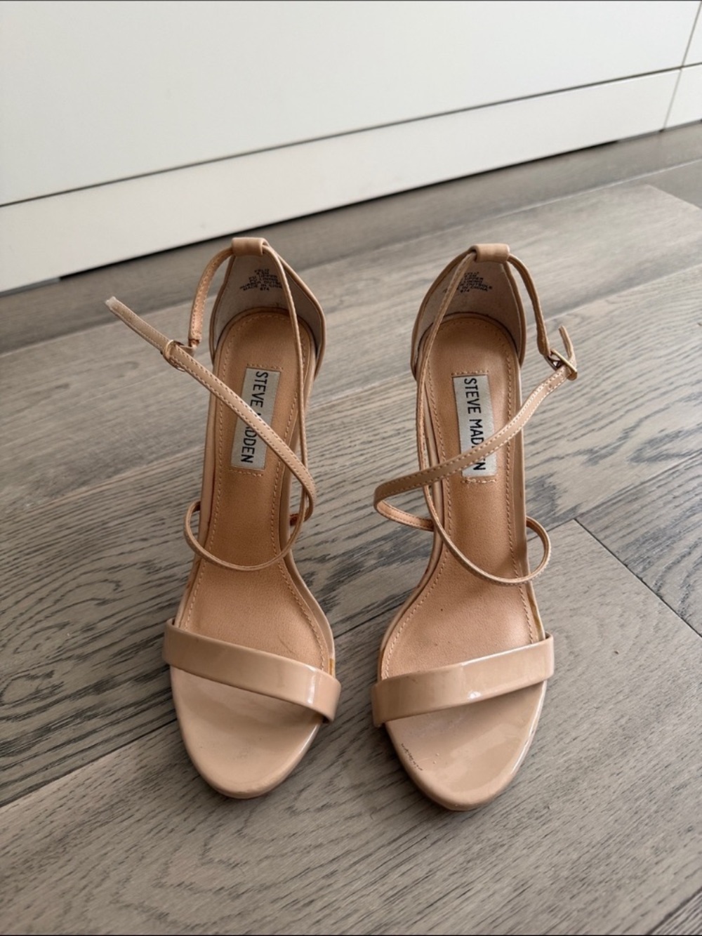 Steve Madden Beige Patent Leather Strappy Heels
